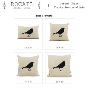 Custom bird pillow case, 12x18, 16x16, 18x18, 20x20 bird silhouette pillow cover, Personalized modern home decor image 8