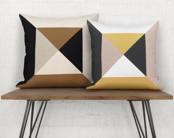 Custom Decorative Color Block Pillow Case in 16x16, 18x18, 20x20, Personalized Geometric Triangle Colorblock Accent Cushion Cover