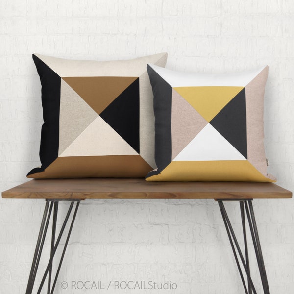 Custom Decorative Color Block Pillow Case in 16x16, 18x18, 20x20, Personalized Geometric Triangle Colorblock Accent Cushion Cover