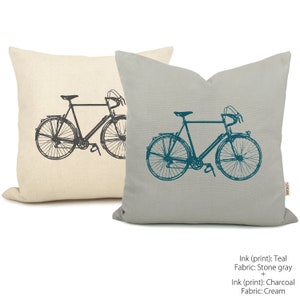 Custom Vintage Bicycle Print Pillow Case, Personalized Industrial Bike Decorative Cushion Cover in 12x18 Lumbar, 16x16, 18x18 or 20x20 image 4