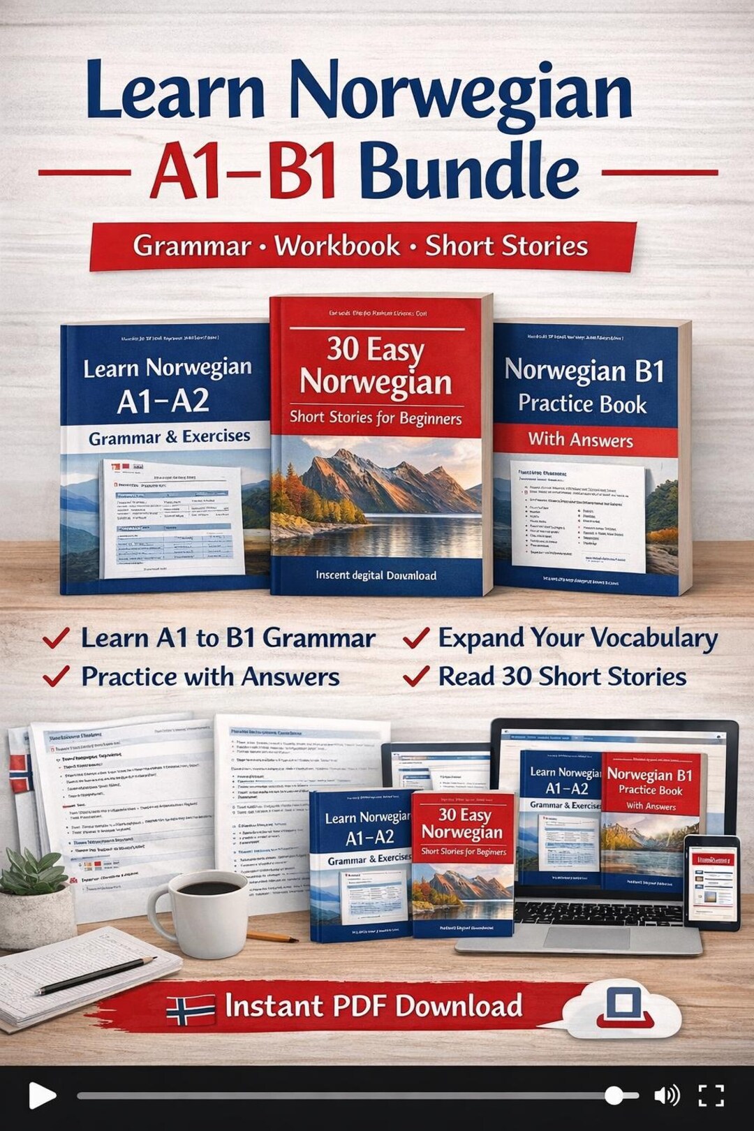 Learning Norwegian Learn Norwegian A1-B1 Bundle | Grammar, Vocabulary, Reading, Writing ...