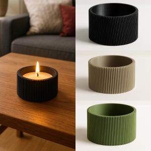 3D printed tealight holders – Modern design, grooved look, minimalist candle holders for tealights, decoration for living room & bedroom