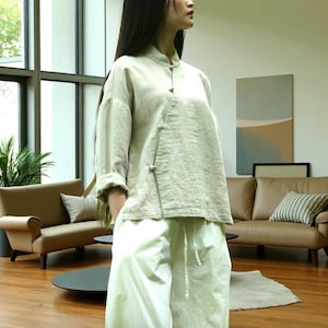 Linen Button-Down Top: Japanese Style Boho Chic Blouse