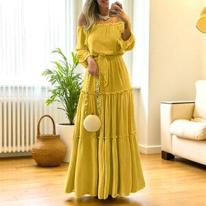 Long Sleeve Yellow Formal Dress - Etsy