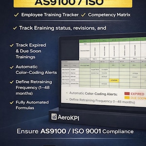 Excel-sjabloon trainingsmatrix | Training Tracker voor medewerkers, AS9100/ISO-conformiteit