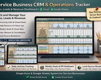 Plantilla de Excel para CRM para pequeñas empresas / Embudo de ventas, seguimiento de clientes potenciales y panel de ingresos / Compatible con Google Sheets