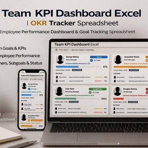 チームKPIダッシュボード（Excel）｜OKRトラッカーテンプレート｜従業員パフォーマンスダッシュボード｜目標追跡スプレッドシート｜チームスコアカード｜Excel