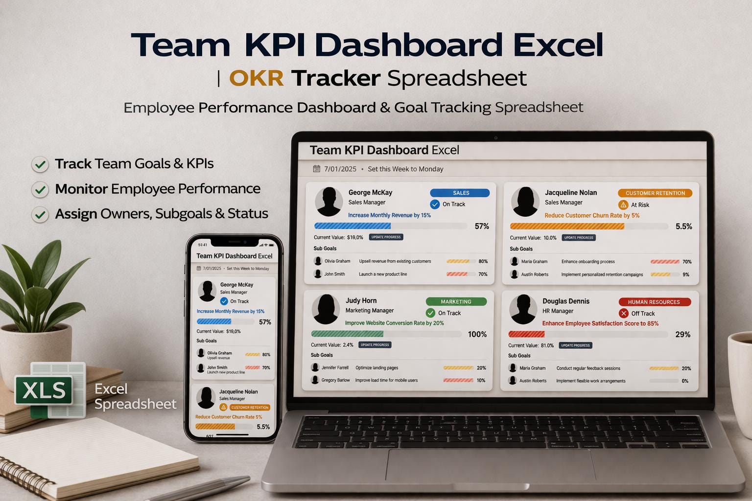 Team KPI Dashboard Excel | OKR Tracker Spreadsheet (XLSX) - Etsy
