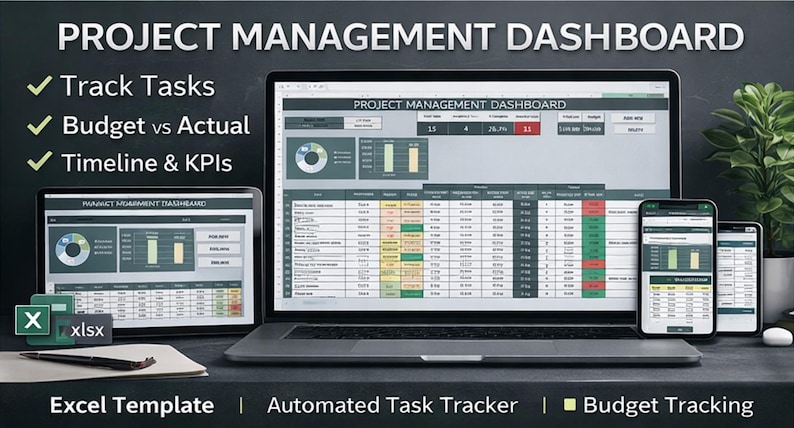 Project Management Dashboard Excel Template | Task Tracker, Budget ...