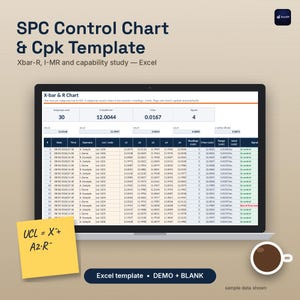 SPC Control Chart Excel Template | X-bar R and I-MR Charts with Cp Cpk Pp Ppk Process Capability Calculator