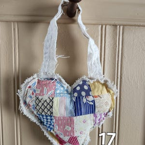 Antique Quilted Heart Ornament or Peg / Doorknob Hanger multi colored Valentine's Day gift