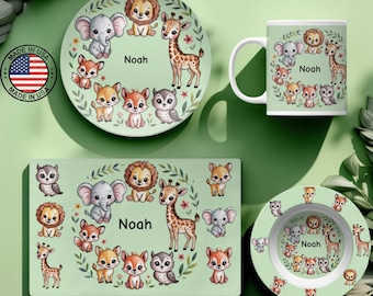 Personalized Kids Plate Animal Themed Dinnerware for Children, Baby Gift, Dishwasher & Microwave Safe, Cute Child’s Meal Plate