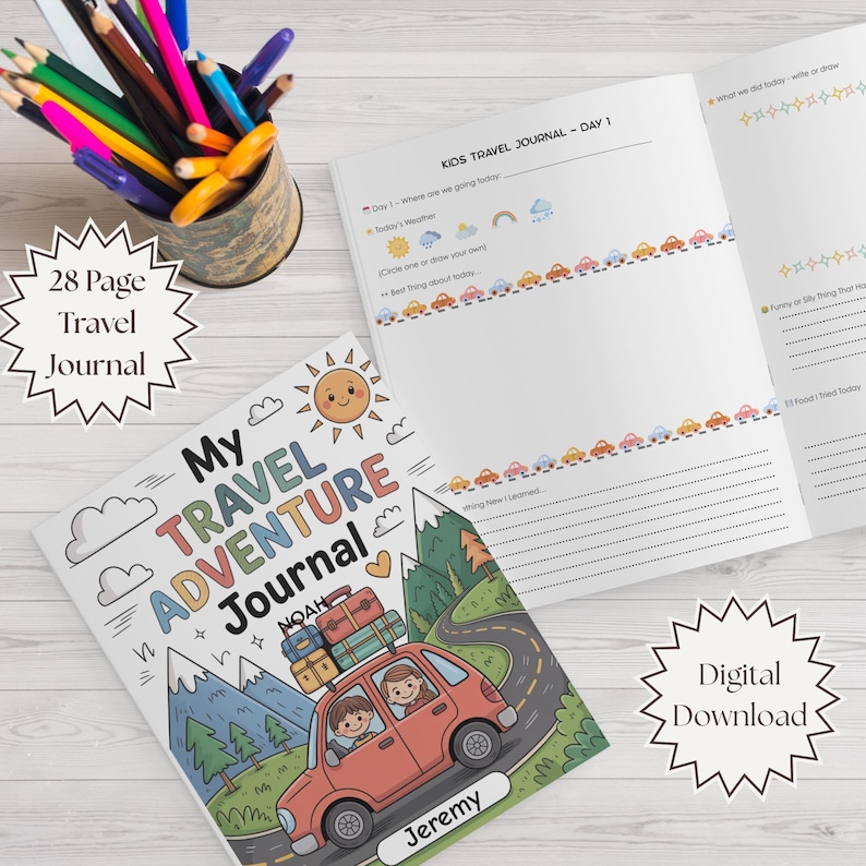 Kids Travel Journal Printable, Road Trip Activity Book PDF for Children ...