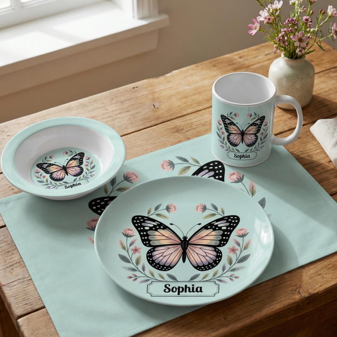 personalized-girls-dinner-set-butterfly-plate-bowl-cup-placemat-custom