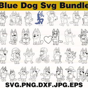 Blue Dog SVG Bundle, Blue Dog Family SVG, Blue Dog Birthday PNG, Cartoon Puppy svg, Digital Dog , Cute Dog Clipart for Cricut & Silhouette