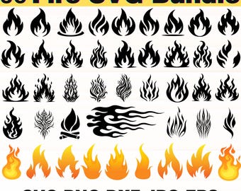 Fire SVG Bundle | Fire Flames SVG Clipart | Fire Frame SVG | Fire png, eps, dxf files for cricut and Silhouette,  instant digital download
