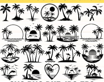 Pakiet Palm Tree SVG, Clipart Palm Tree, Palm Tree SVG, Sylwetka Palm Tree, Pakiet Palm Tree PNG, Pliki do cięcia dla Cricut, Beach Life SVG