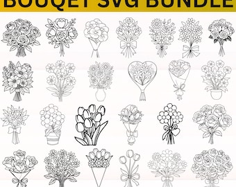 Pacote de SVG de Buquê | SVG de Flores Silvestres Desenhadas à Mão | PNG de Buquê Floral | Arquivos Cricut de Flores Fofas | Clipart de Flores | SVG de Arte Linear Botânica