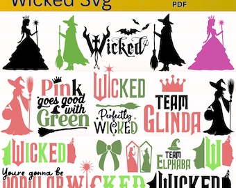 Wicked SVG Bundle | Wicked Change For Good Glitter SVG | Wicked Movie PNG | Wicked Musical Clipart | Witch Green & Pink png | Cricut Files