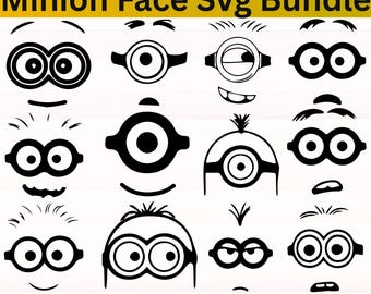 Minion Face SVG Bundle | Cute Minions Face Clipart | Minion Eyes & Head SVG | Cartoon Vector Cut Files | Cricut and Silhouette | png, eps