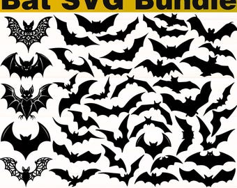 Bat SVG Bundle | Halloween Bat Clipart | Flying Bat Silhouette SVG | Cricut & Silhouette Cut Files | Spooky PNG | Instant Download
