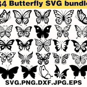 Pakiet SVG z motylami | 34 warstwowe wzory motyli | Motyl SVG dla Cricut | Clipart motyla | DXF, png, eps, pdf, natychmiastowe pobieranie