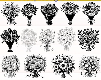 Bouquet SVG Bundle | Floral Bouquet Cut Files | Wildflower Arrangement SVG | Flower Clipart PNG | Cricut & Silhouette Download