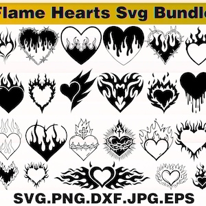 Flame Hearts SVG Bundle, Heart SVG Bundle, Fire Heart Clipart, Burning Heart SVG, Flame Heart Cut Files, Vector png, dxf, pdf, jpg, eps