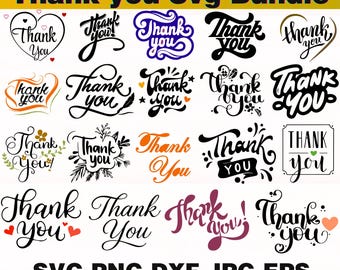 Thank You SVG Bundle | Appreciation SVG Cut Files | Gratitude Quote svg | Thank You Card svg | Cricut & Silhouette PNG Clipart