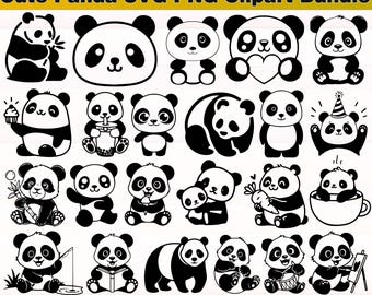 Cute Panda SVG PNG Clipart Bundle | Panda Cricut File | Cartoon Panda SVG | Panda Animal Vector | Panda Clipart Digital Download