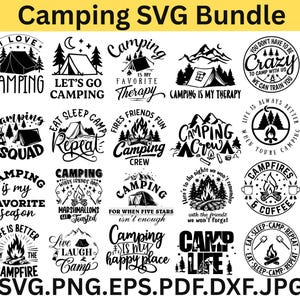 Camping SVG-paket, campingklippfiler, husbils-SVG, campinglivs-SVG, utomhusäventyrs-SVG, Cricut- och silhuettdesigner