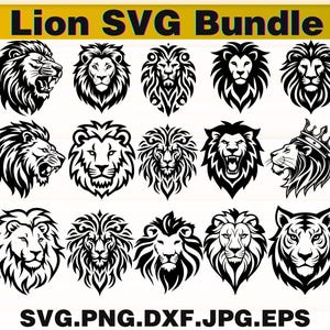 Lion SVG Bundle | Roaring Lion Clipart | Lion Head & Silhouette SVG | Jungle King Cut Files for Cricut | Big Cat PNG | Instant Download