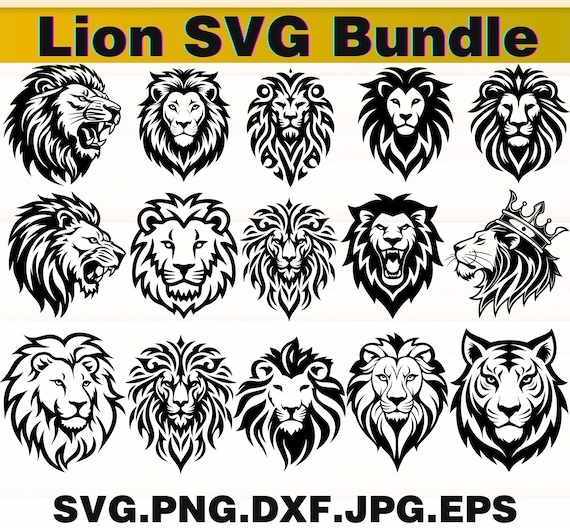 Lion SVG Bundle | Roaring Lion Clipart | Lion Head & Silhouette SVG | Jungle King Cut Files for Cricut | Big Cat PNG | Instant Download