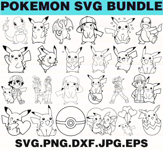 Pokemon Svg Bundle, Cartoon Svg Bundle, Pokemon Clipart, Pokemon Outline Svg, Pokemone Silhouette, Pikachu Svg, Cartoon Silhouette Svg,Png