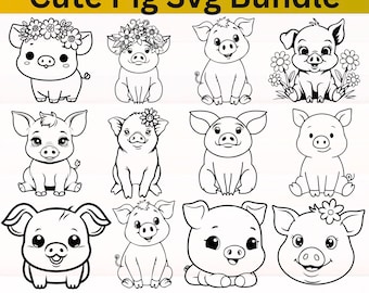 Cute Pig SVG Bundle | Baby Pig Svg | Floral Pig Svg | Farm Animal Clipart | Cricut Cut Files | Pig Png Dxf Pdf Eps Instant Download