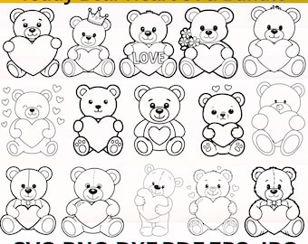 Teddy Bear Heart SVG Bundle | Cute Bear with Heart SVG | Valentine Bear PNG | Love Bear Cut Files for Cricut & Silhouette