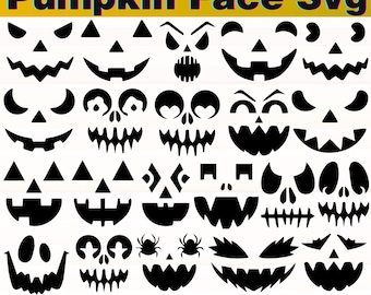 Pumpkin Face SVG Bundle, Jack O Lantern SVG, Halloween Pumpkin SVG, Cute Pumpkin Faces, Cricut & Silhouette Cut Files, Instant Download