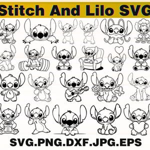 Stitch and Lilo SVG Bundle, Cute Alien SVG, Lilo and Stitch Clipart, Cartoon SVG, Stitch Cut Files for Cricut Silhouette, Instant Download