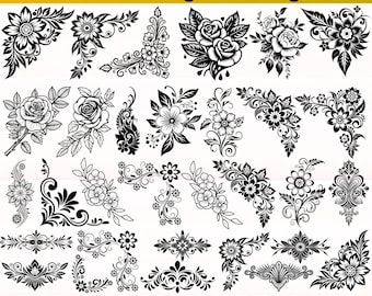 Floral Arrangements SVG Bundle | Flower Bouquet SVG | Floral Clipart PNG | Botanical Line Art svg for Cricut | Wedding Flowers Cut Files