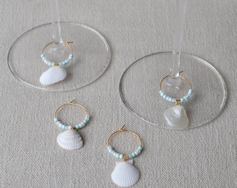 Wine Charms - Florida Shell Blue and White - Set of 4