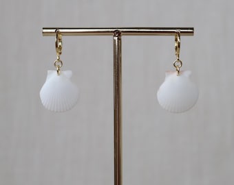 White Florida Scallop Shell Earrings - 18K Gold Filled