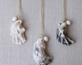 Florida Oyster Shell and Pearl Necklace - 18k Gold Filled