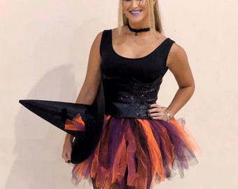 Custom Witch Costume for Women – Handmade Corset, Tulle Skirt, Halloween Outfit, Adult Witch Cosplay