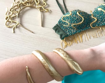Custom Medusa Costume • Handmade Green Gold Snake Mythology Cosplay Outfit