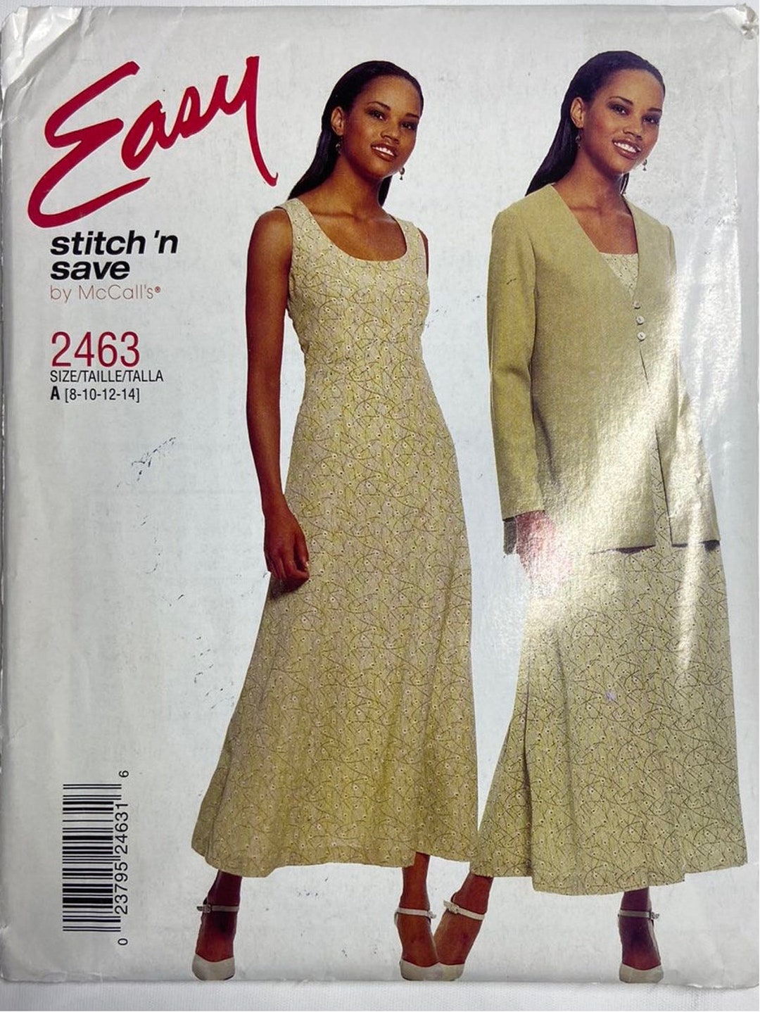 Mccall's 2463 Women's Sewing Pattern Dress Unlined Jacket 8 - 14 UNCUT ...