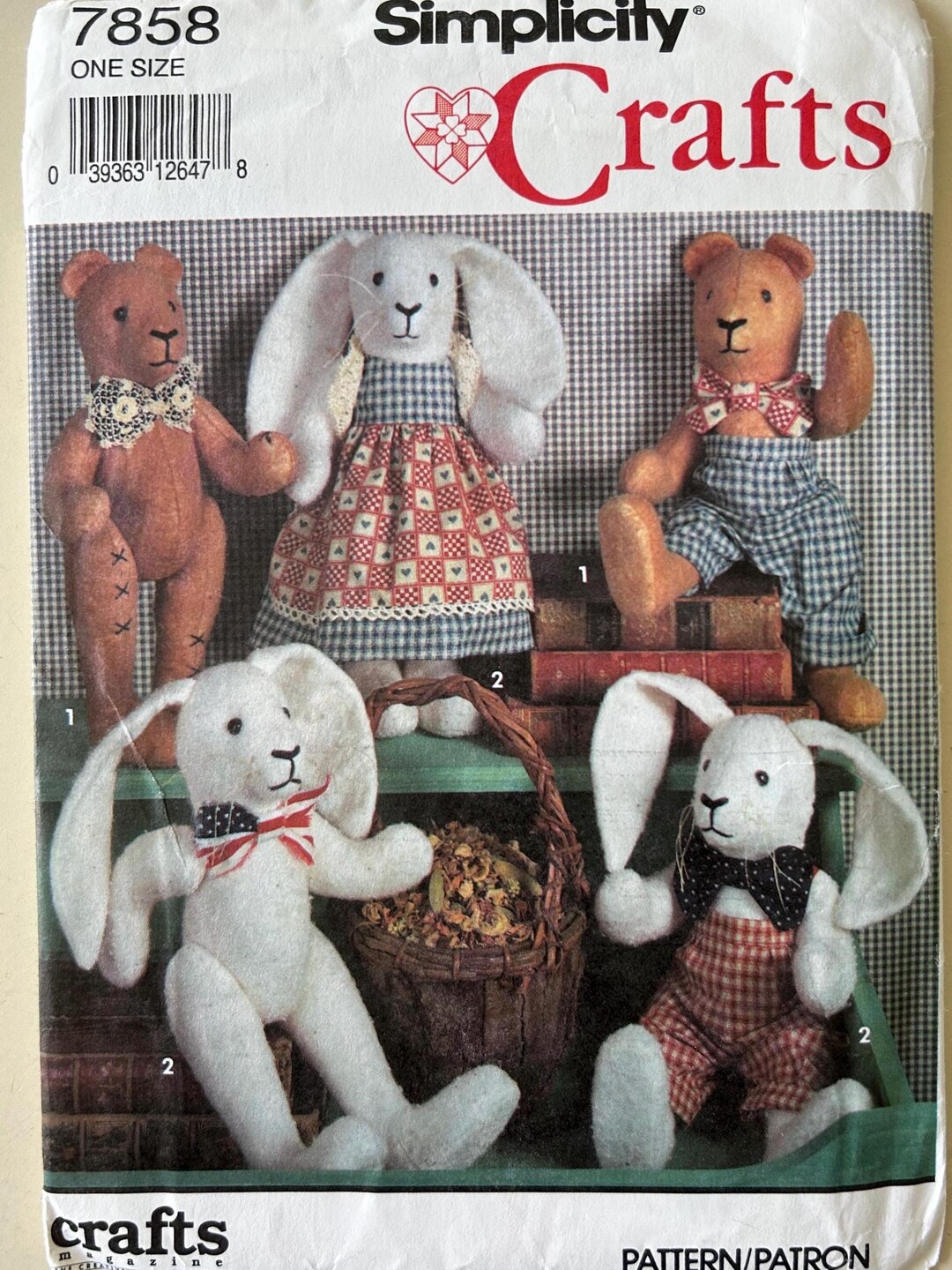 Simplicity Rabbit Patterns Simplicity 7858 Craft Sewing Pattern Cotton Batting Bunny Bear and ...