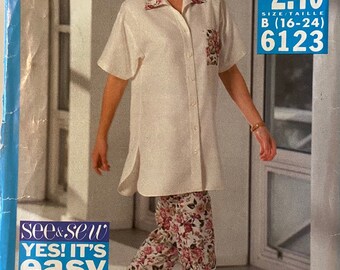 Butterick 6123 Women's Sewing Pattern Top Pants 16 - 24  UNCUT