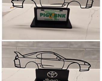 Custom Vehicle Line Art Display | Car or Motorcycle Silhouette | Personalized Logo & Vanity Plate | Garage or Desk Decor