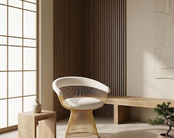 Modern Design Armchair – Gold Metal Frame & Bouclé Upholstery