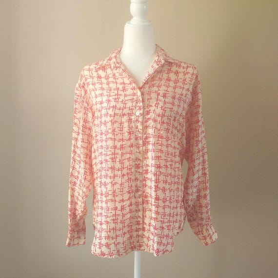 Roth-Le Cover 1980s Silk Crosshatch Blouse with Pocket